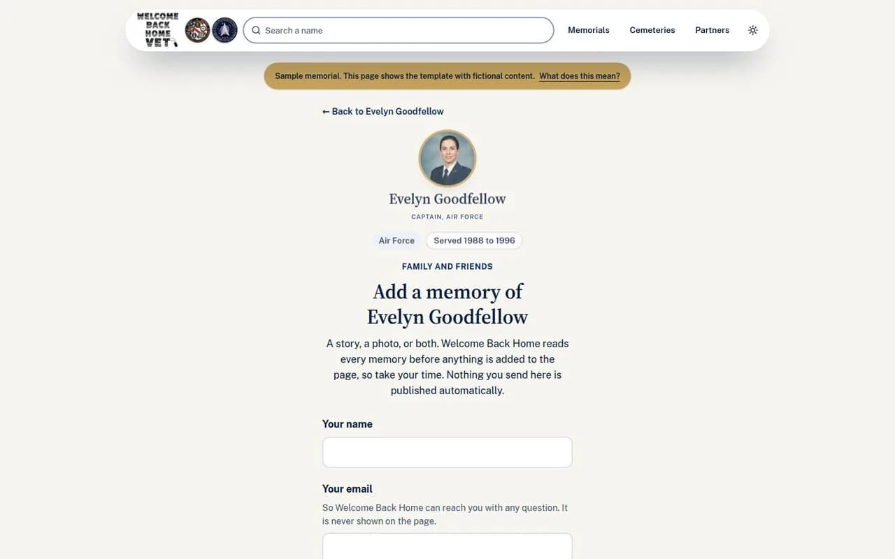The share form where families add photos, voice and video
