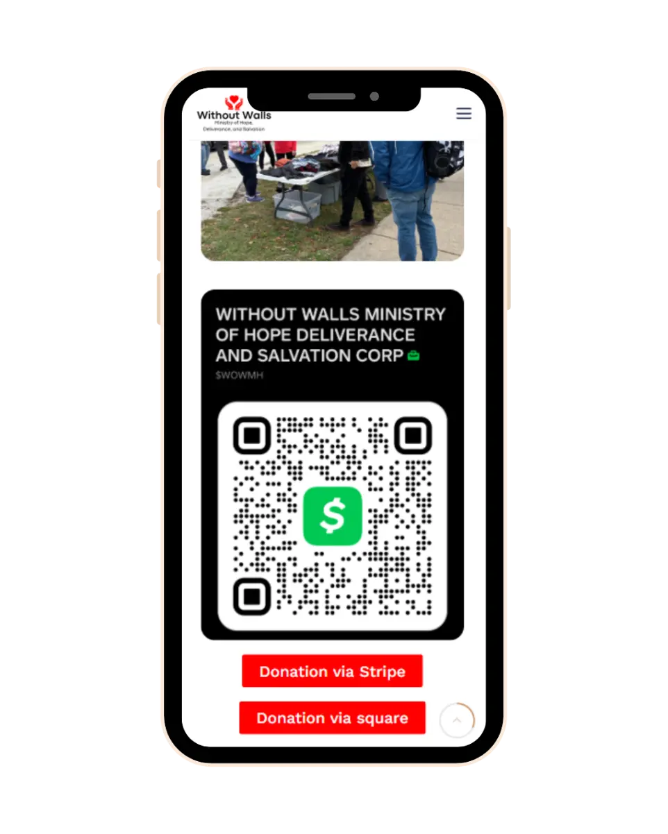 Stripe donation form on Without Walls Ministry nonprofit website