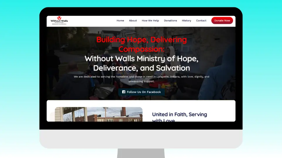 WordPress website built for Without Walls Ministry with donation and volunteer pages