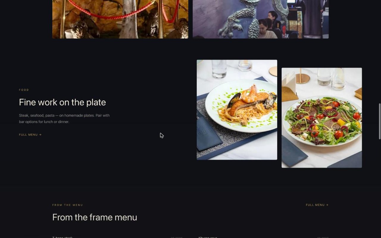 Food section with dishes and menu link