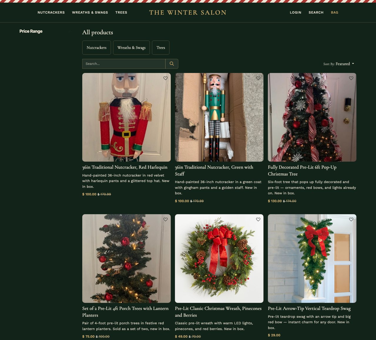 The shop page with product grid and filters