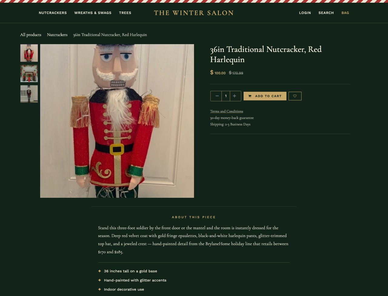 A product page: 36-inch traditional nutcracker