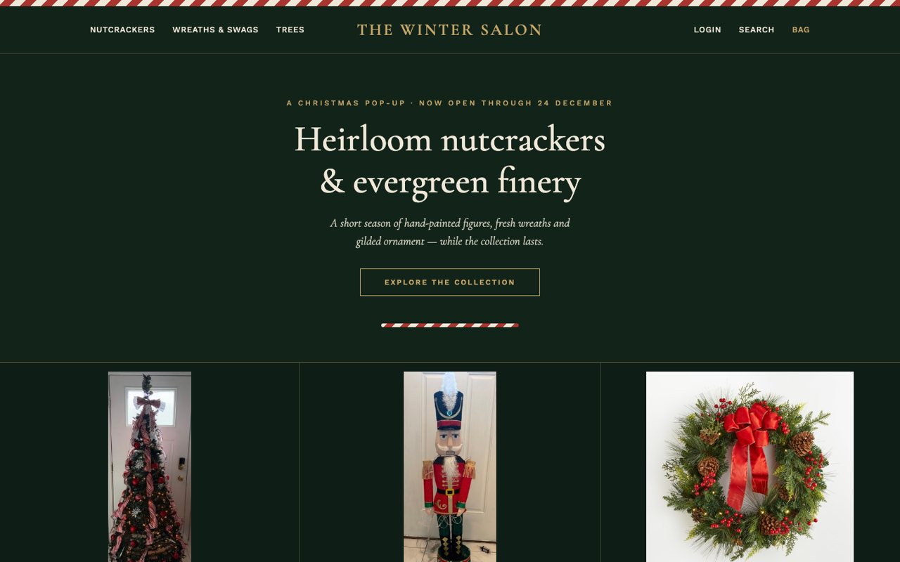 Homepage with featured products and newsletter signup